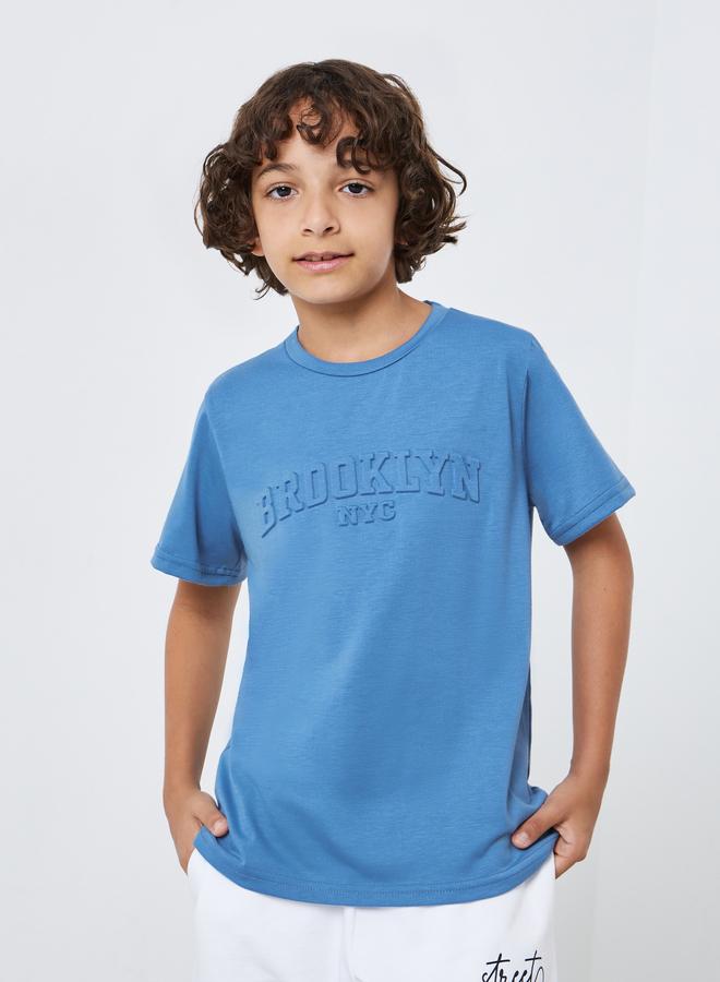 Styli Boys Blue Embossed Detail Oversized T-Shirt - Image 1